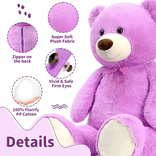 Giant Teddy Bear 130cm Large Soft Plush Purple Cute Gift Kids Birthday