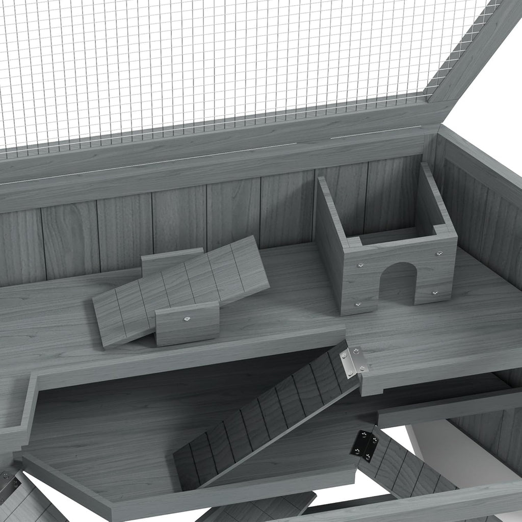 Large Wooden Hamster Cage 3 Tier Small Animal Play House With Tray Bottle Grey