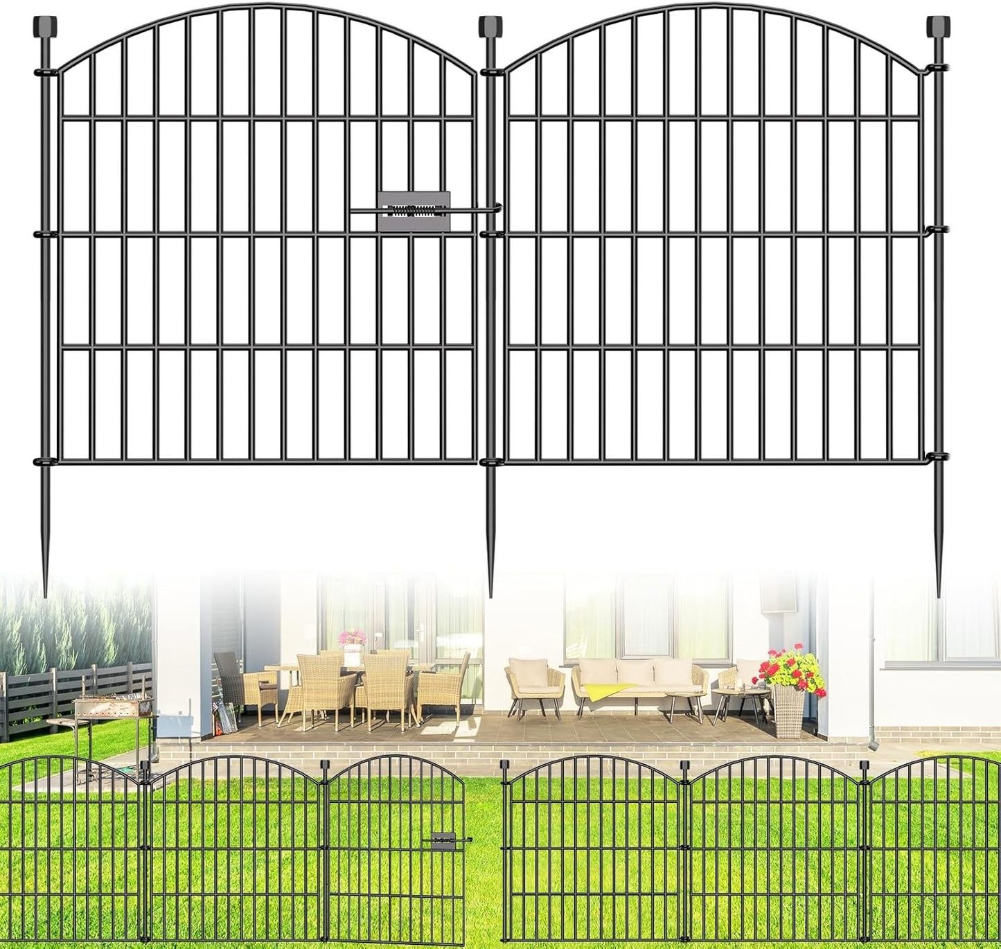 Garden Fence Panels 10pc No Dig Metal 61cm 6.1m Gate Dog Animal Barrier Black