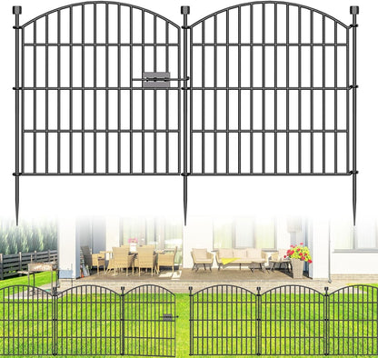 Garden Fence Panels 10pc No Dig Metal 61cm 6.1m Gate Dog Animal Barrier Black