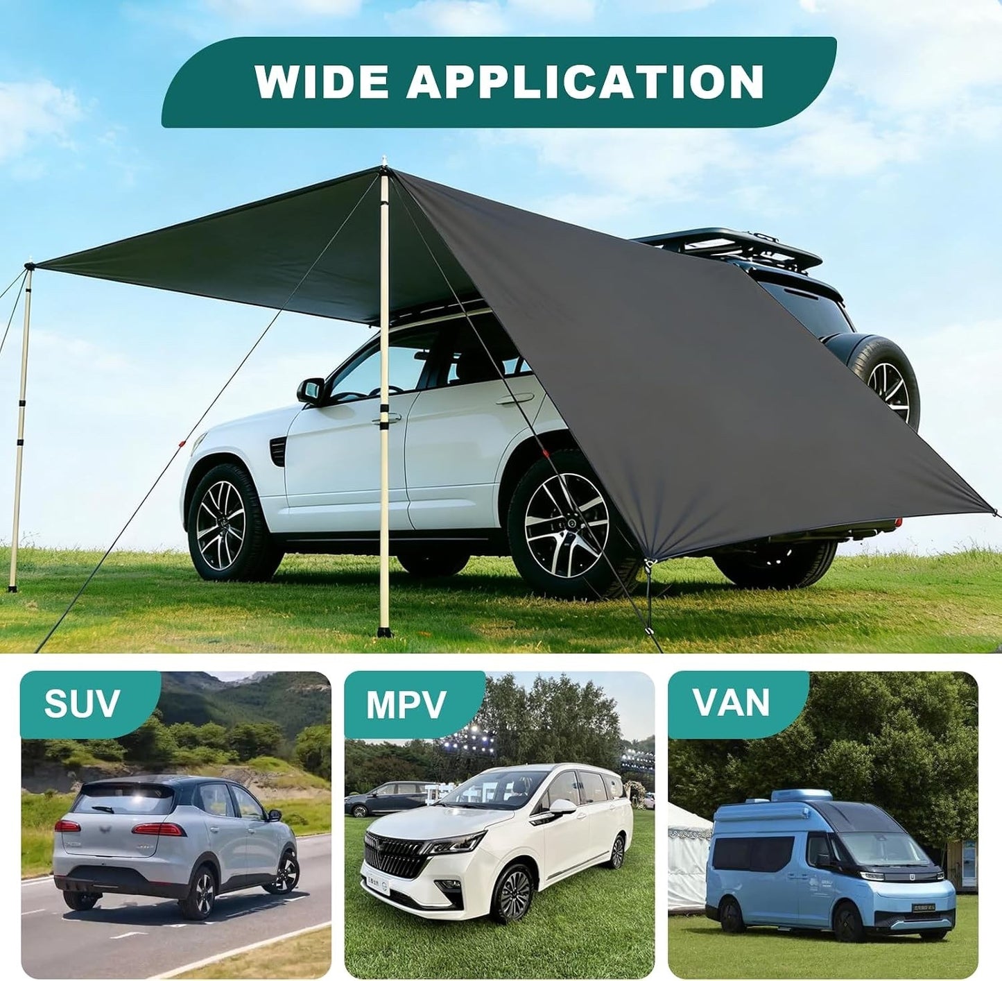 Car Awning Canopy Tent Universal SUV Van Campervan 410x240cm Waterproof Black