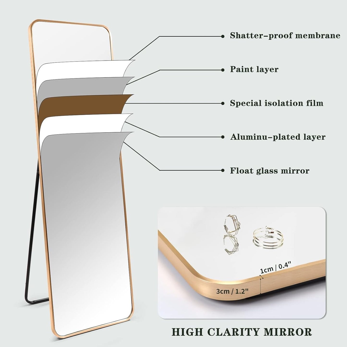 Full Length Floor Mirror 152x46cm Large Standing Aluminium Frame Bedroom Hallway