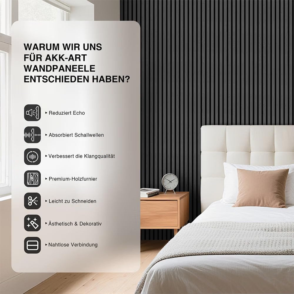 Acoustic Wood Wall Panels 120x60cm 2 Pack 1.44m² Black Slat Sound Absorbing