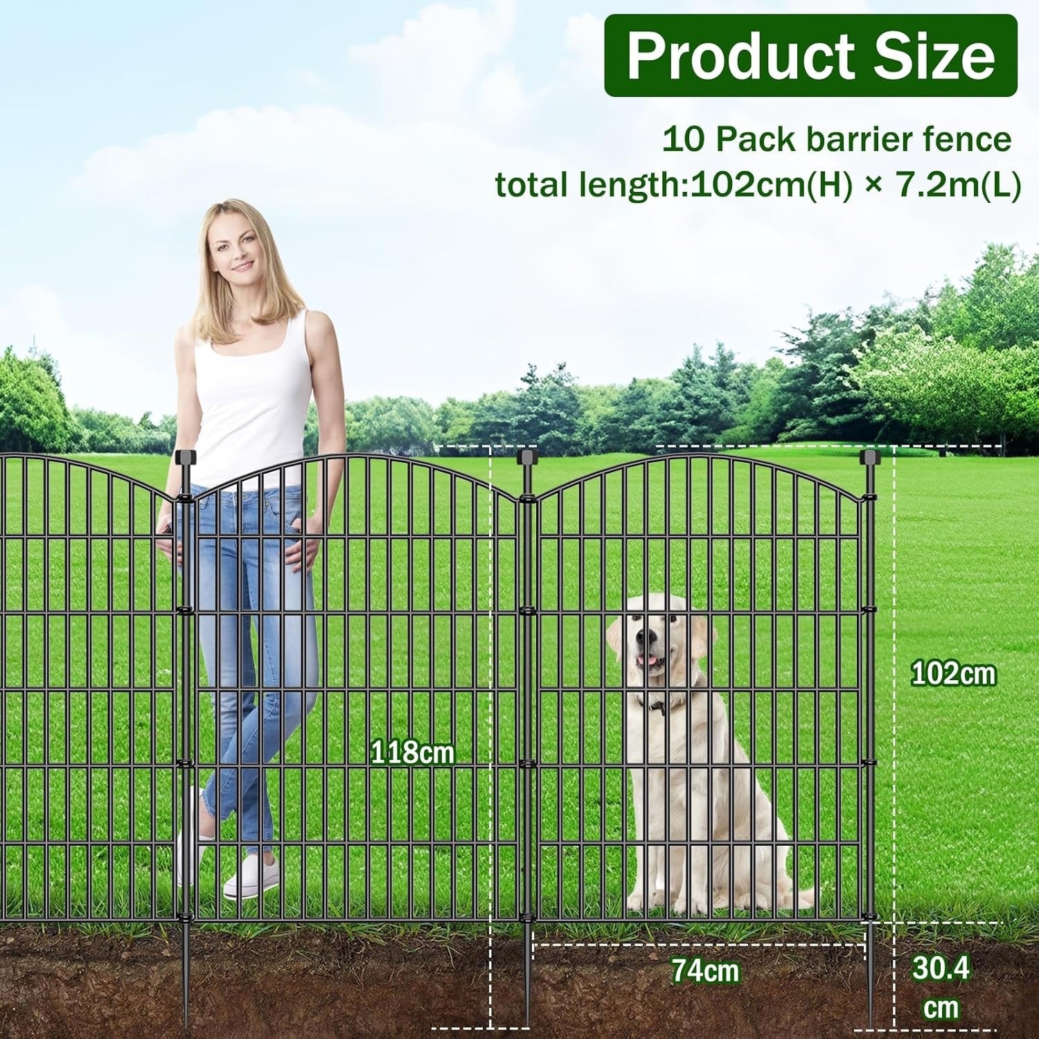 Garden Fence Panels Metal 10Pc Black No Dig Outdoor Dog Animal Barrier 7.2m