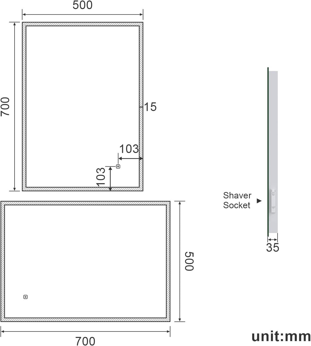 ELEGANT LED Bathroom Mirror 500x700mm Backlit Demister Shaver Socket