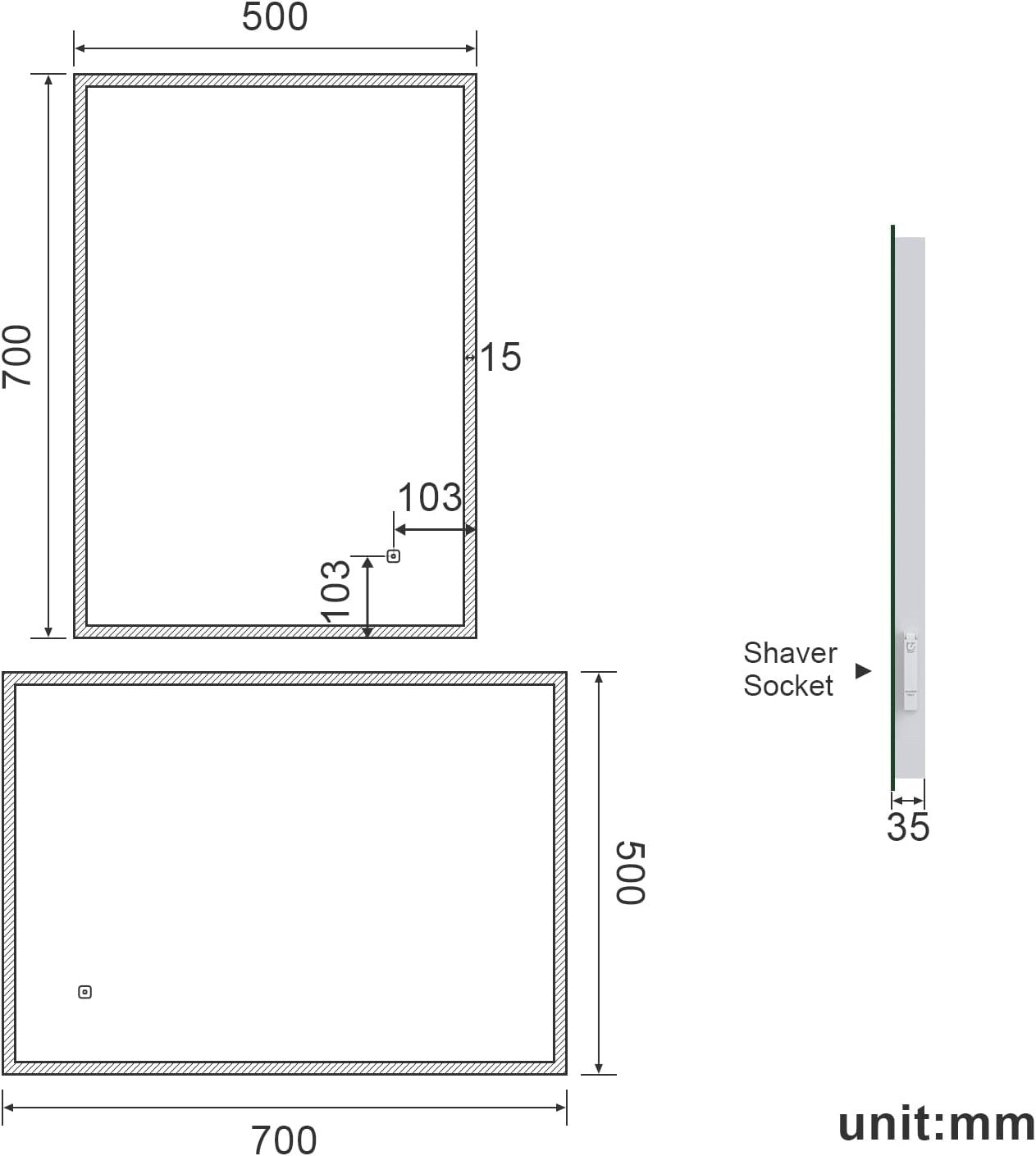 ELEGANT LED Bathroom Mirror 500x700mm Backlit Demister Shaver Socket