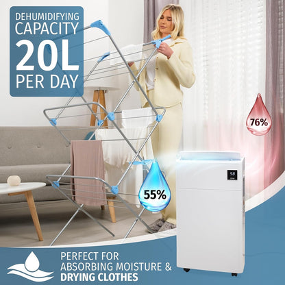 20L Dehumidifier Laundry Dryer Damp Condensation 5.5L Tank Digital Humidity