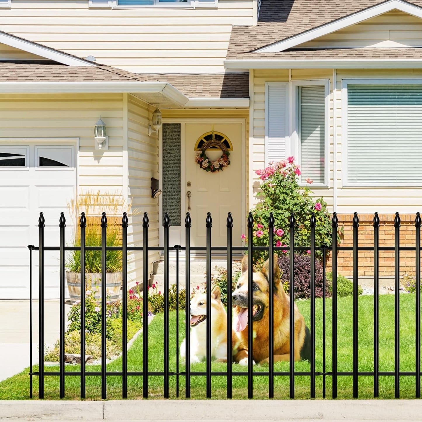 Metal Garden Fence Panels 5pc 91x71cm No Dig Border Dog Flower Bed Black Yard