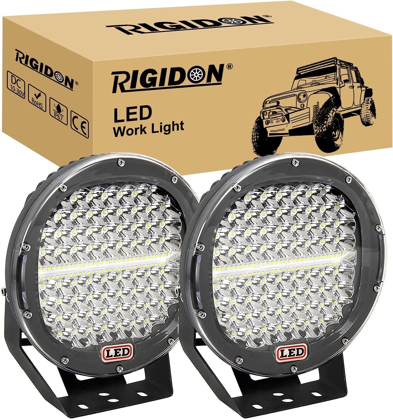 LED Work Lights Pair 9 Inch 294W Spot Beam 12V 24V Off Road Truck Tractor SUV