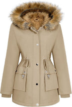 Womens Winter Parka Jacket Waterproof Fleece Lined Hooded Coat Khaki XL