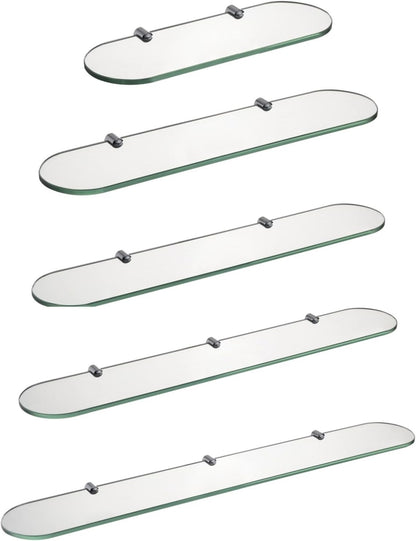 Bathroom Glass Shelf Shower Wall Mounted 80cm Clear Tempered Glass Chrome Clamp