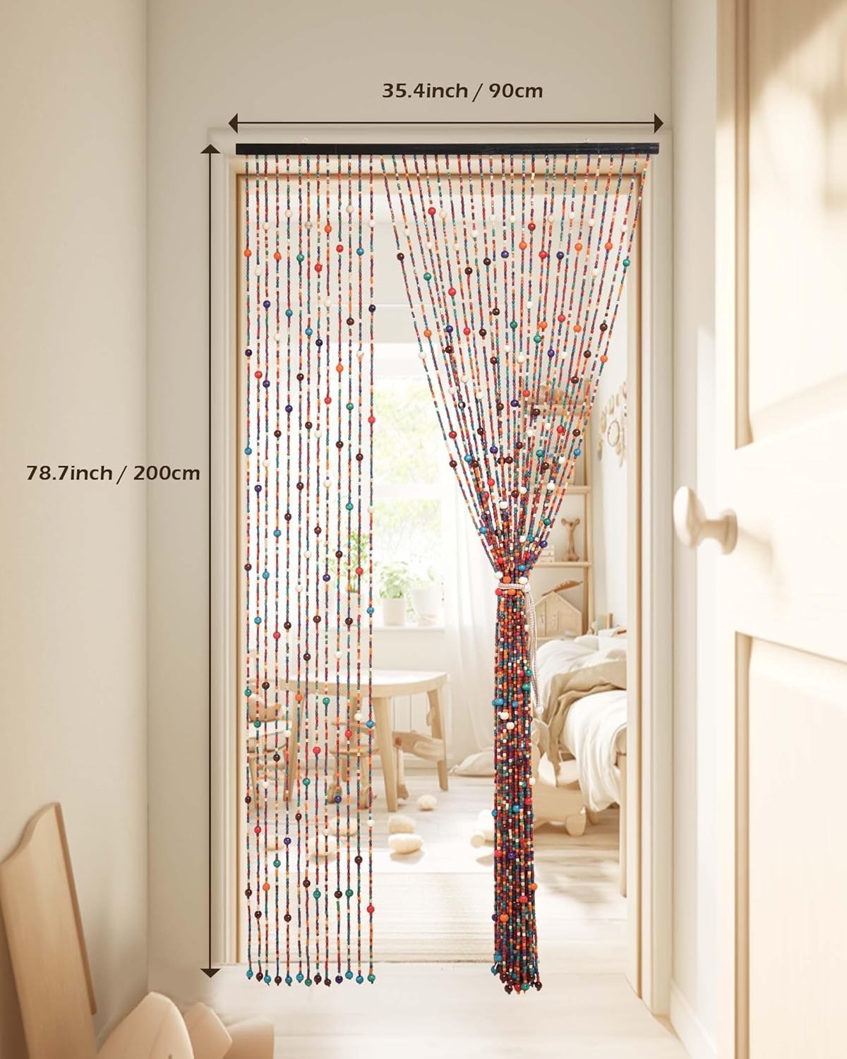 Beaded Door Curtain Bamboo 90x200cm 38 Strand Fly Screen Room Divider Colourful