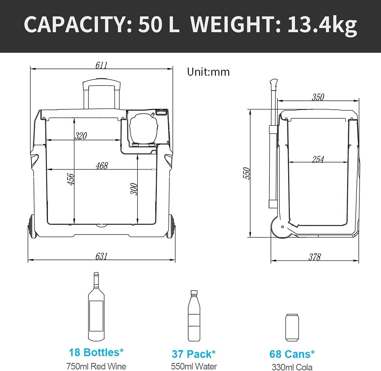 50L Portable Car Refrigerator Freezer 12V DC Compressor -20C Camping RV USB