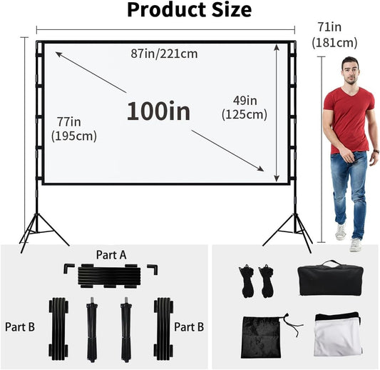 TOWOND Projector Screen and Stand 100 inch Portable Projection Screen