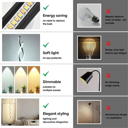 LED Floor Lamp 55in Black Standing Light 3 Color Temp 5 Levels Remote Control