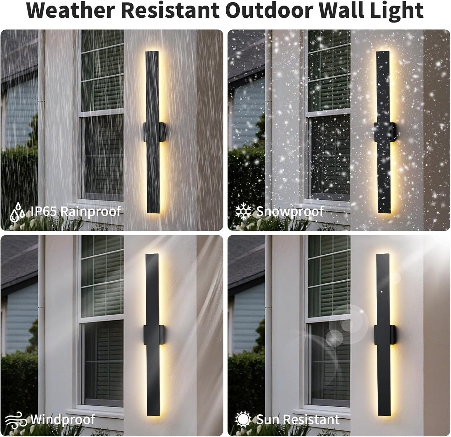 LED Outdoor Wall Light 100CM 2 Pack Dimmable IP65 Waterproof Exterior Black