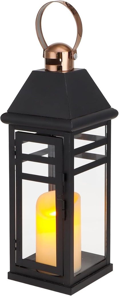 Lantern Candle Holder Vintage Metal Glass 39cm Black Hanging Indoor Outdoor