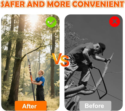 Pole Saw Tree Pruner 20ft Telescopic 26ft Reach Carbon Steel Manual Garden Tool