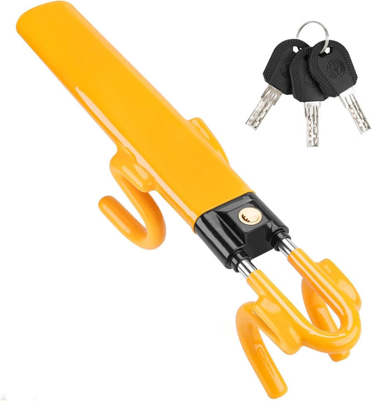 Steering Wheel Lock Heavy Duty Twin Bar Anti Theft Adjustable Universal 3 Keys