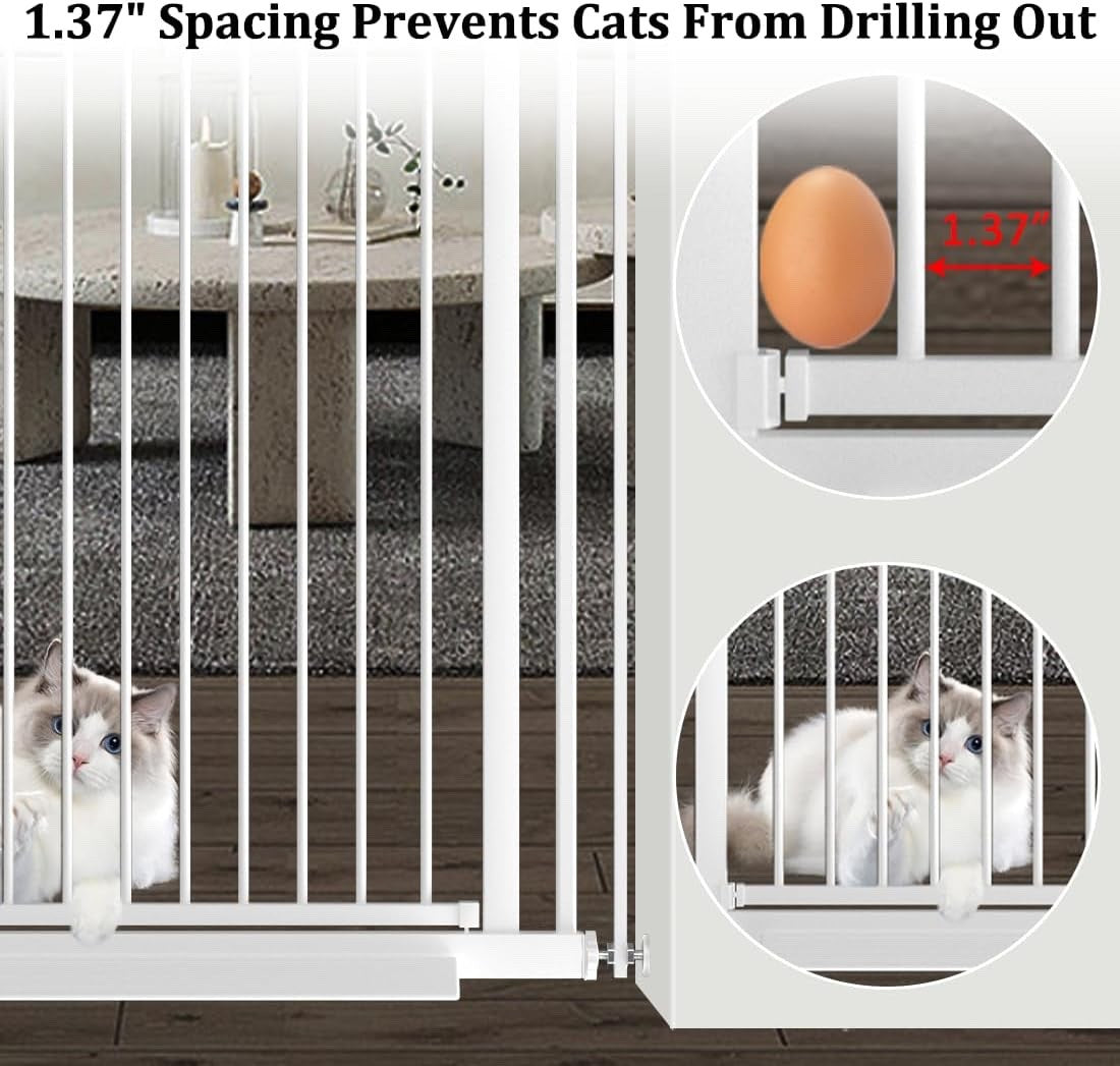 Extra Tall Cat Gate Pet Safety Barrier 155cm White 76-92cm Auto Close Metal