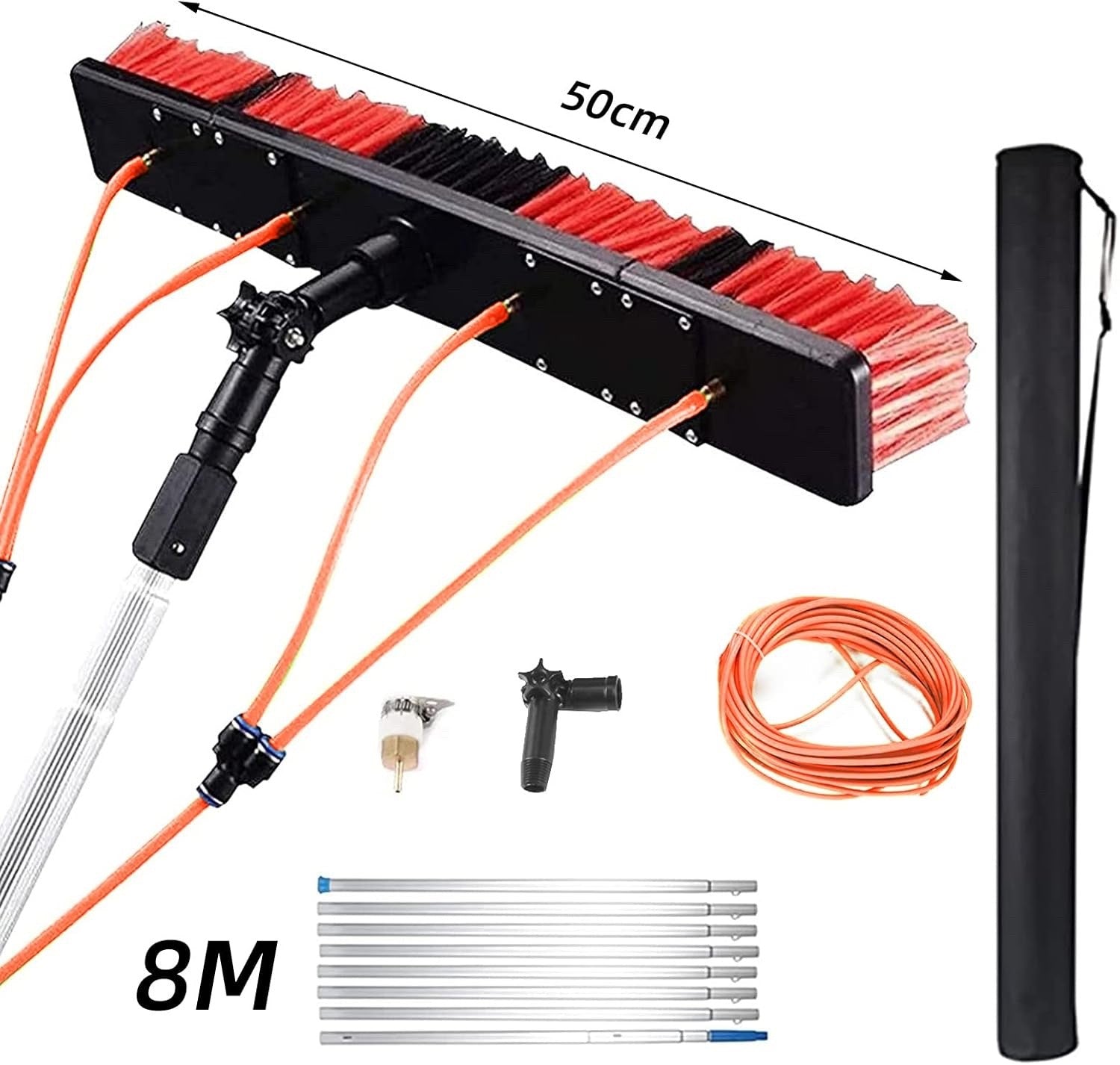 8M Water Fed Telescopic Window Cleaning Pole 55cm Brush Solar Panel PV Tool