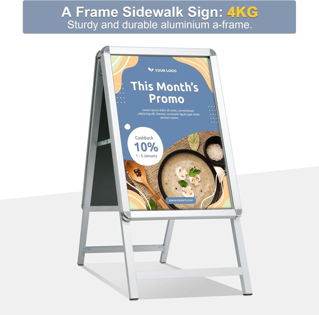 A2 Pavement Sign Frame Double Sided A-Board Poster Stand Silver Shop Display