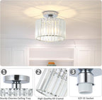 Crystal Ceiling Light Flush Mount Chrome Chandelier Glass Shade