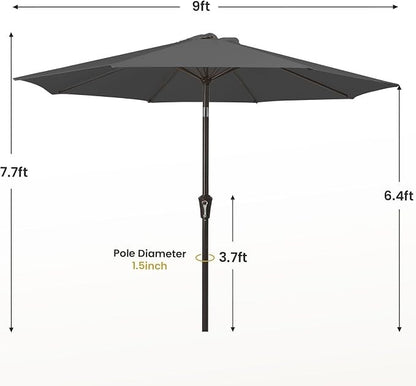 Garden Parasol 2.7m Grey Patio Umbrella UPF50+ Tilt Steel 8 Rib UV Sun Shade