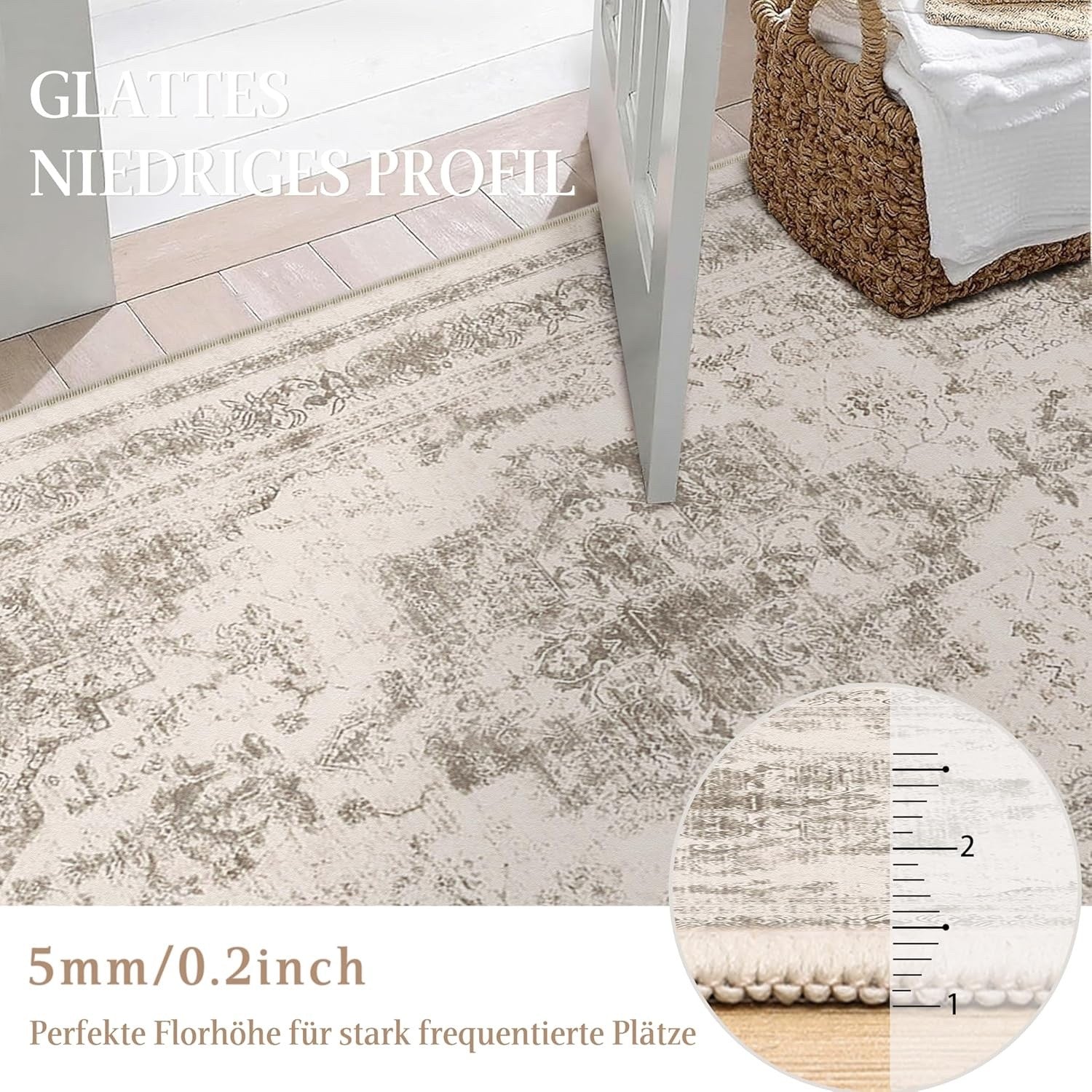 Vintage Beige Rug Washable Non Slip 300x400cm Living Room Bedroom Carpet Mat