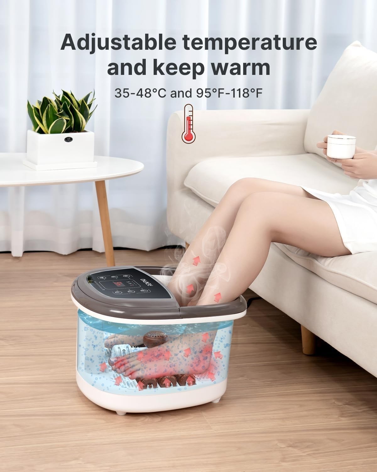 Electric Foot Spa Massager Heated Foot Bath Auto Rollers Timer 3 Modes Brown
