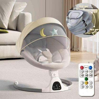 Electric Baby Swing Bluetooth Remote 5 Speed Infant Rocker 5 Point Beige