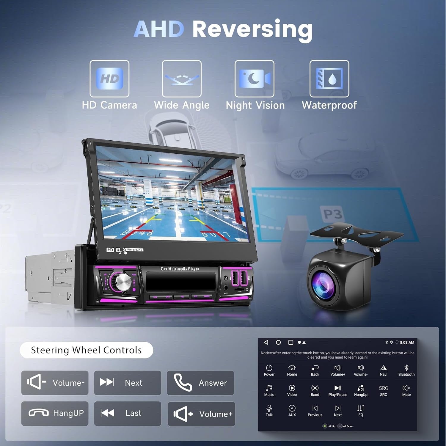 Single Din Stereo 7 Inch Android 15 CarPlay Android Auto GPS Bluetooth 2G 64G
