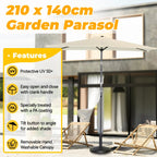 Garden Parasol Umbrella 210x140cm Crank Tilt Patio Sun Shade Cream