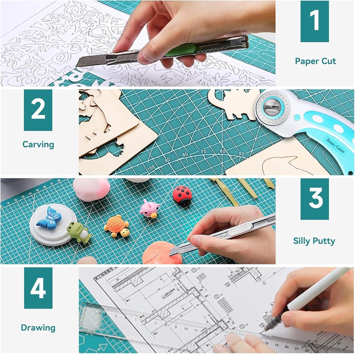 A2 Cutting Mat Self Healing Craft Mat Quilting Sewing Fabric Leather Pad Cyan