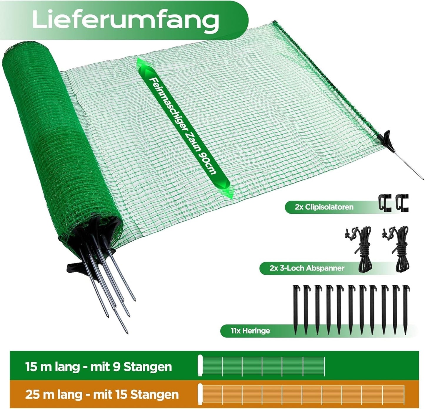 Barrier Fencing Mesh Temporary 0.9m x 15m Green Plastic Fence 9 Pins Dog Pet
