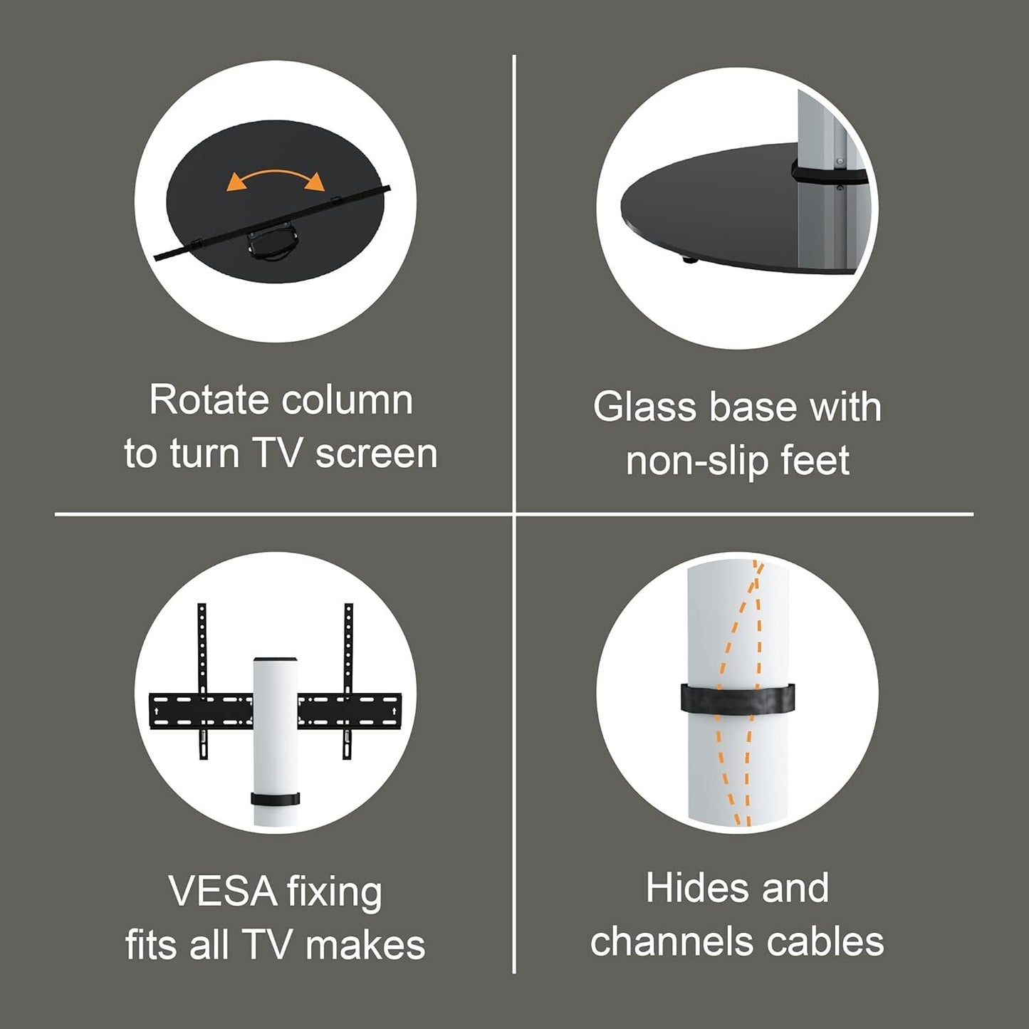 MAHARA Swivel Column TV Stand - for 32 to 55 inch TVs-Universal freestanding sil