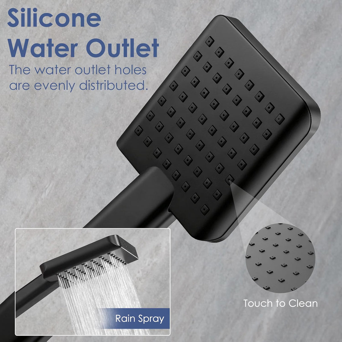 Shower Riser Rail Kit 8in Black Adjustable 79-128cm Rainfall Anti-Leak Hose Set