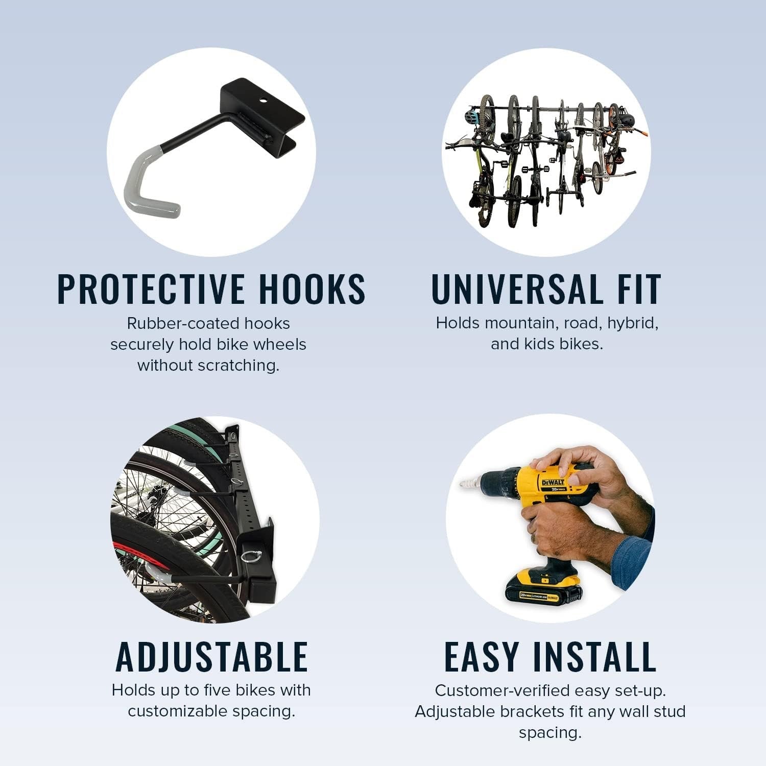 StoreYourBoard 5 Bike Storage Rack Cycling Wall Mount Hook System