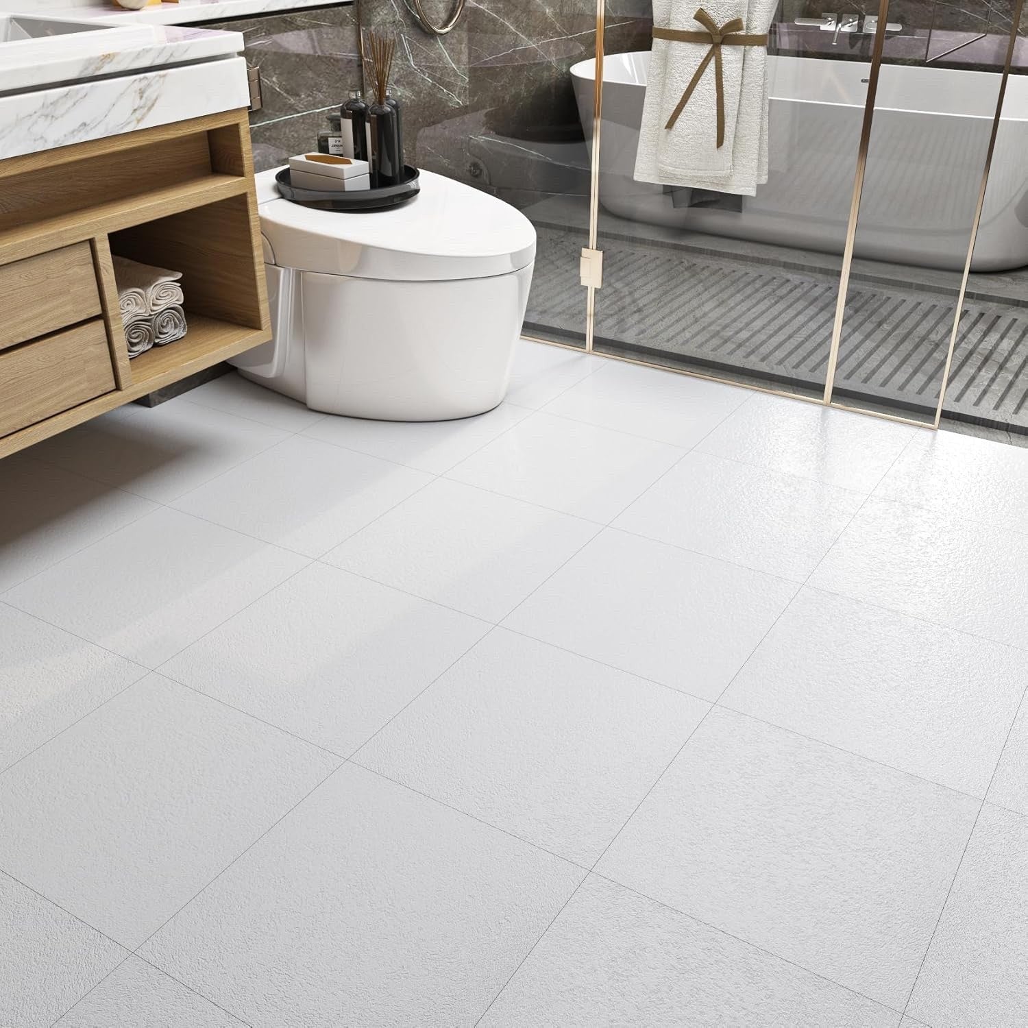 White Peel Stick Floor Tiles 30x30 Waterproof Vinyl Self Adhesive Bathroom 12Pcs