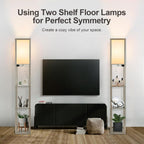LED Floor Lamp Shelf Remote Dimmable USB Charging 3 Tier Grey Living Room