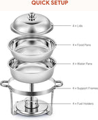 4pc 5L Stainless Steel Chafing Dish Set Round Buffet Food Warmer Catering