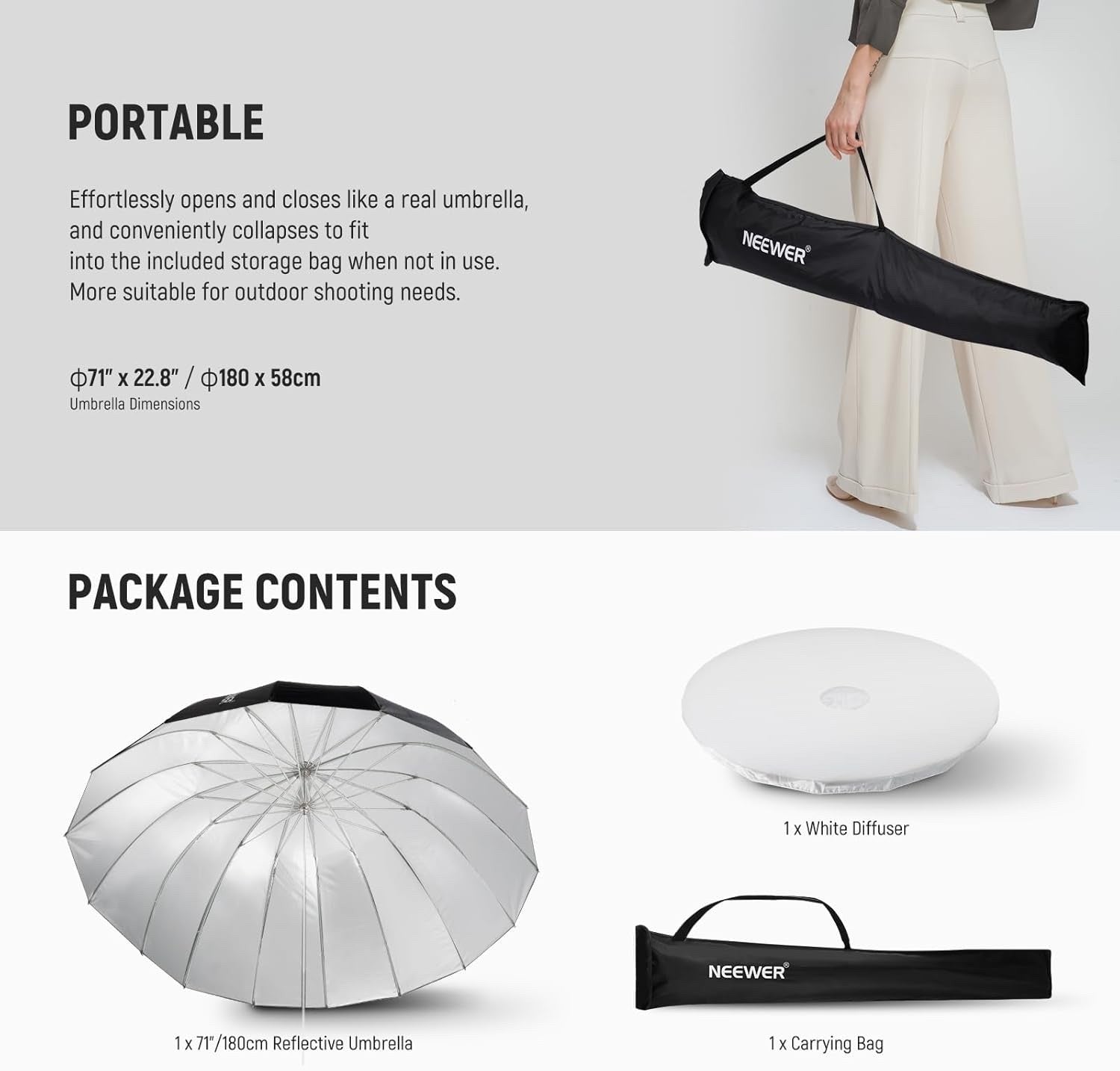 180cm Parabolic Reflective Umbrella Photography Soft Lighting with Diffuser Cove