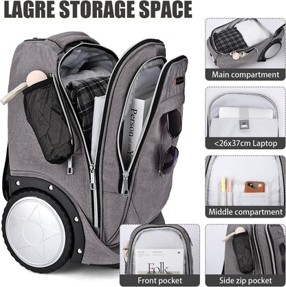 Rolling Backpack Trolley Bag 7in Wheels Laptop Travel Business Carry On Grey