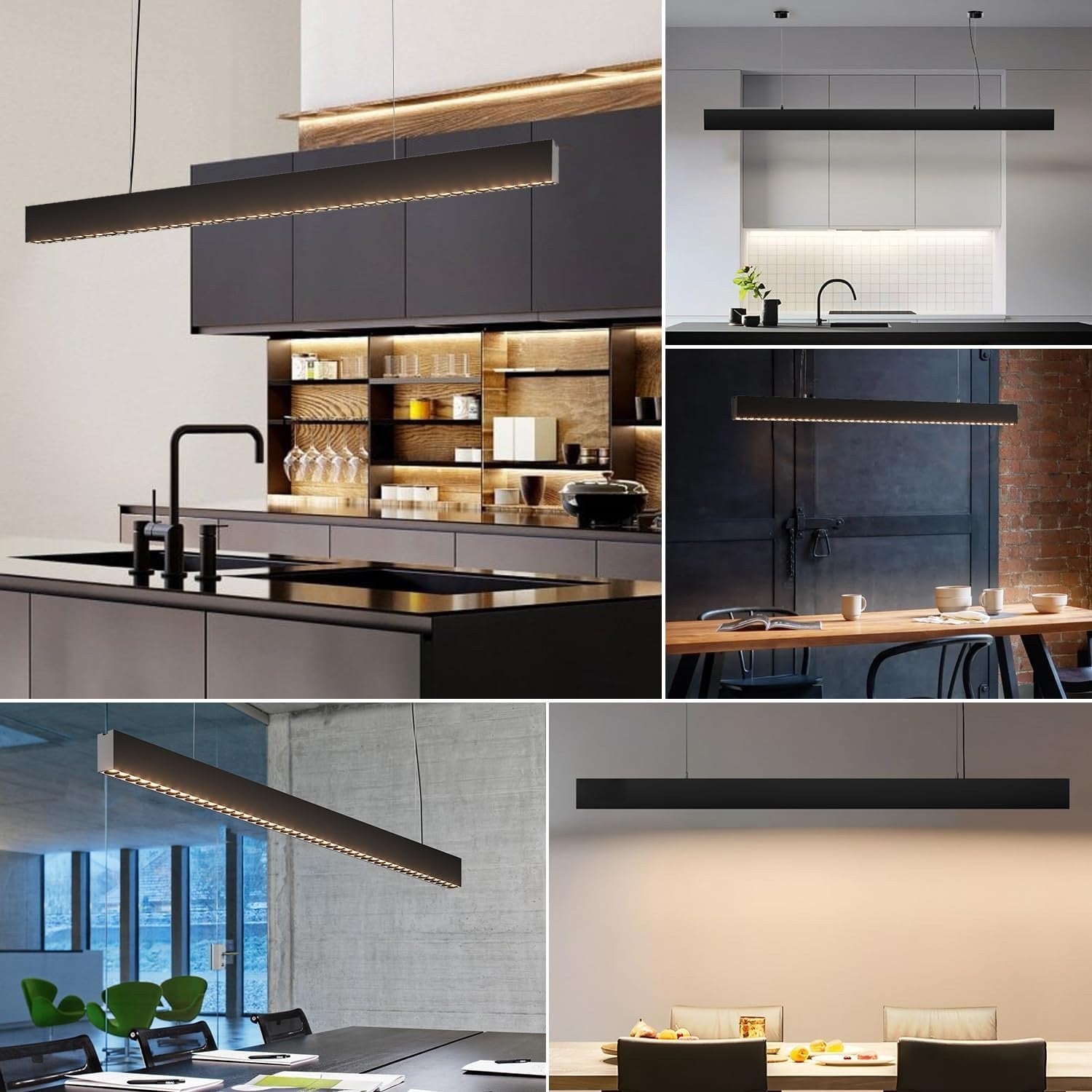 LED Pendant Light 120cm 38W Linear Kitchen Island Bar Black 4000K Adjustable