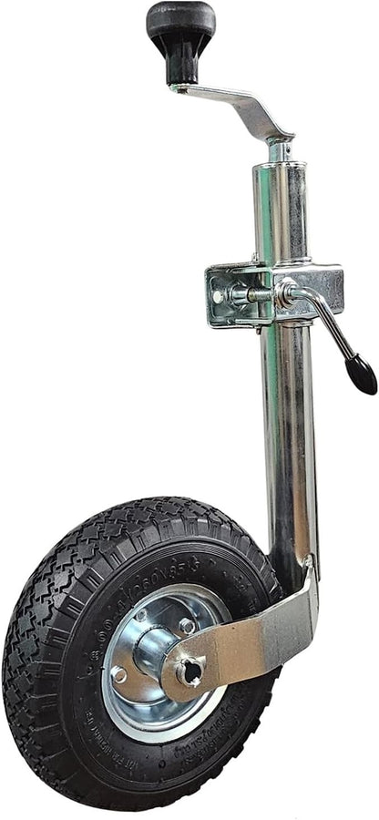 Jockey Wheel 48mm Pneumatic 10in Trailer Caravan Clamp Top Wind Galvanised Heavy