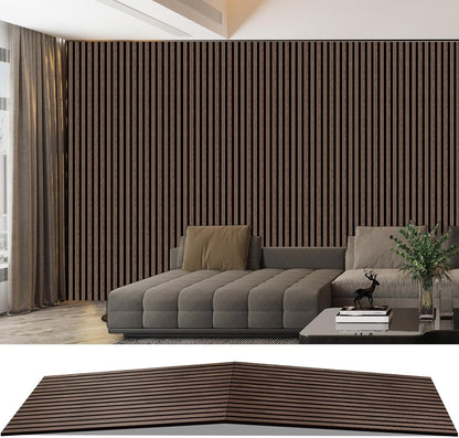 Acoustic Wood Slat Wall Panels 2400x600mm Sound Absorbing Foldable Black Walnut
