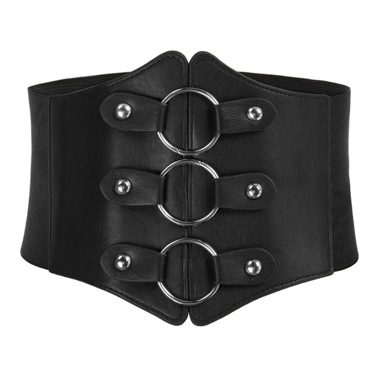 Wide Waist Belt Women Faux Leather Stretch Snap Button Black Vintage Fashion