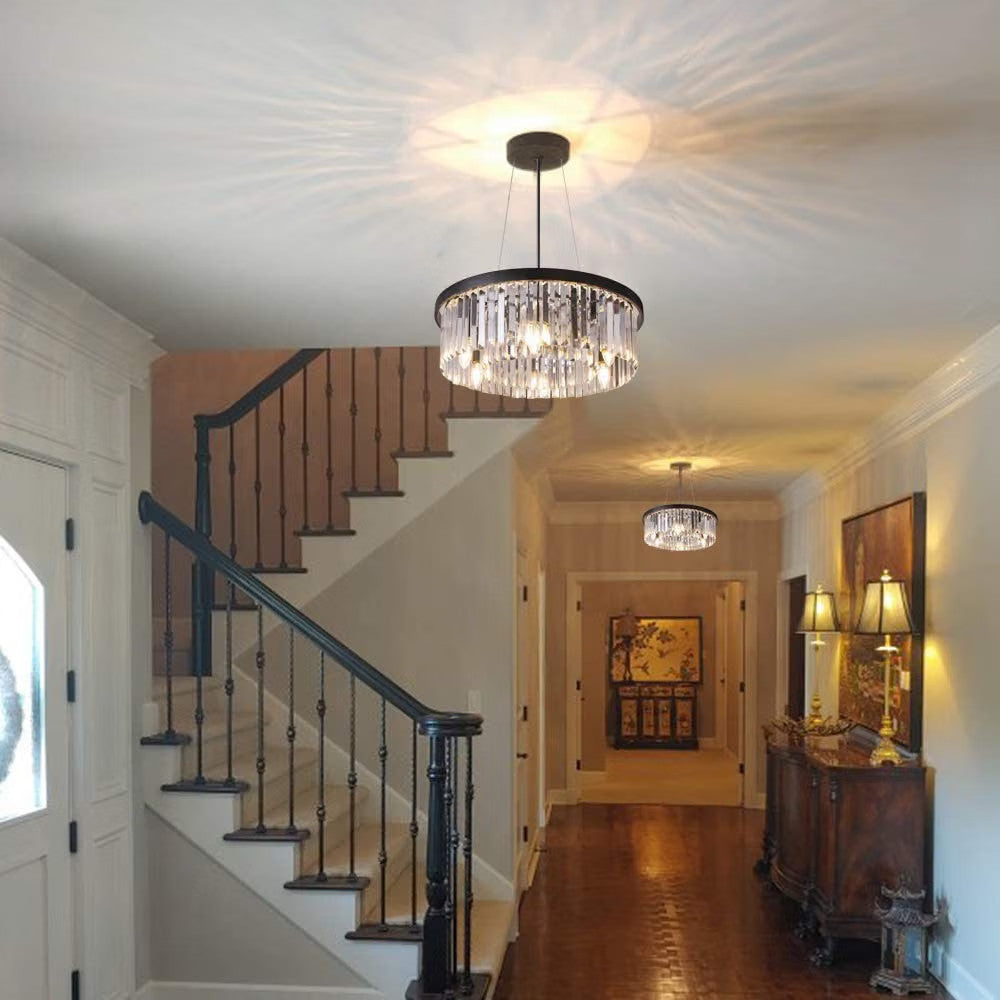 Crystal Chandelier Pendant Light 6-Light Black Modern Ceiling Fixture 21.65in