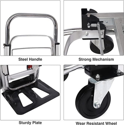 Folding Sack Truck Trolley 2 in 1 Heavy Duty 150kg Aluminium 4 Wheel Platform