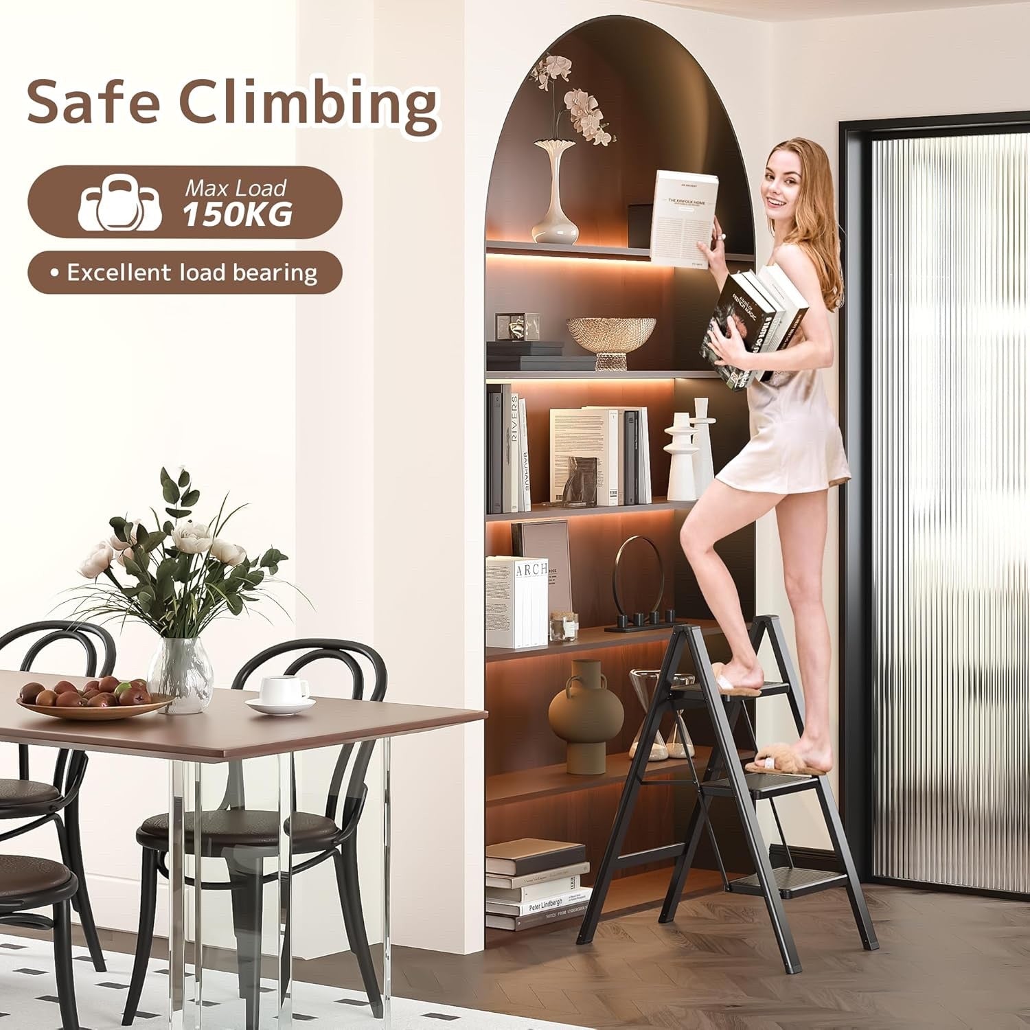 3 Step Folding Ladder Stool Adult Heavy Duty Widened Pedal Non-Slip Black